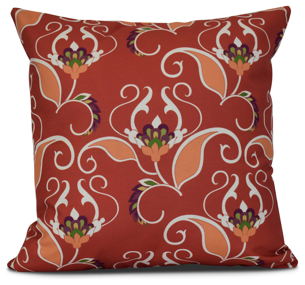20x20", West Indies, Floral Print Pillow, Orange