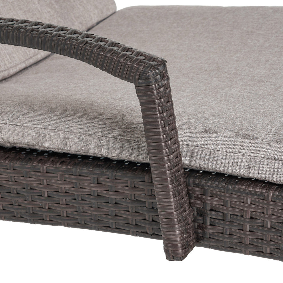 GDF Studio Ann Outdoor Wicker Adjustable Chaise Lounge, Arms With Cushion, Charc