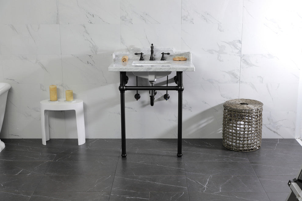 Kingston Brass LMS30MBSQ0 30" Carrara Marble Console Sink, Legs
