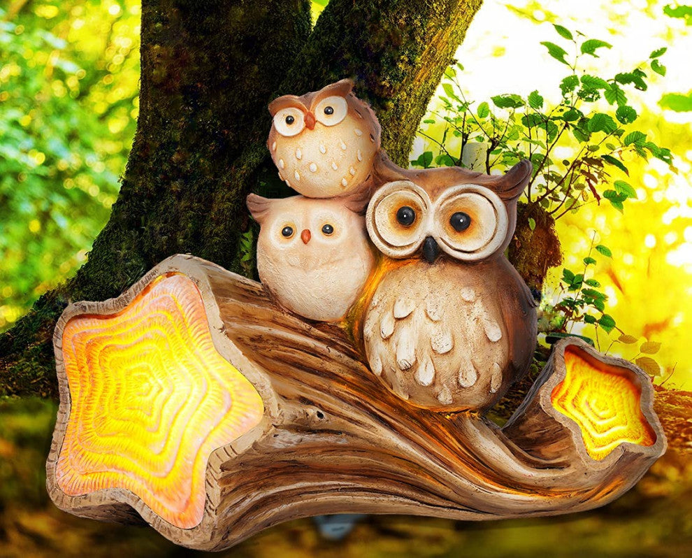 Garden Owl Figurine Statue with Solar LED Lights