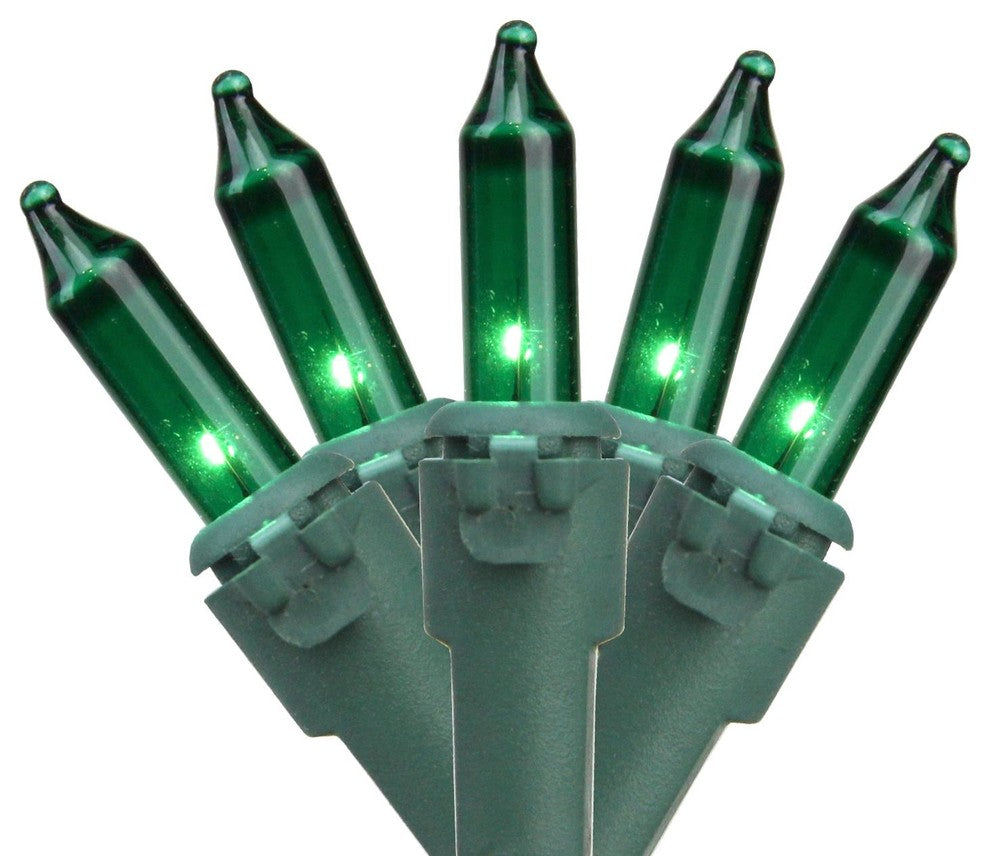Set of 100 Green Mini Christmas Lights 2.5" Spacing - Green Wire