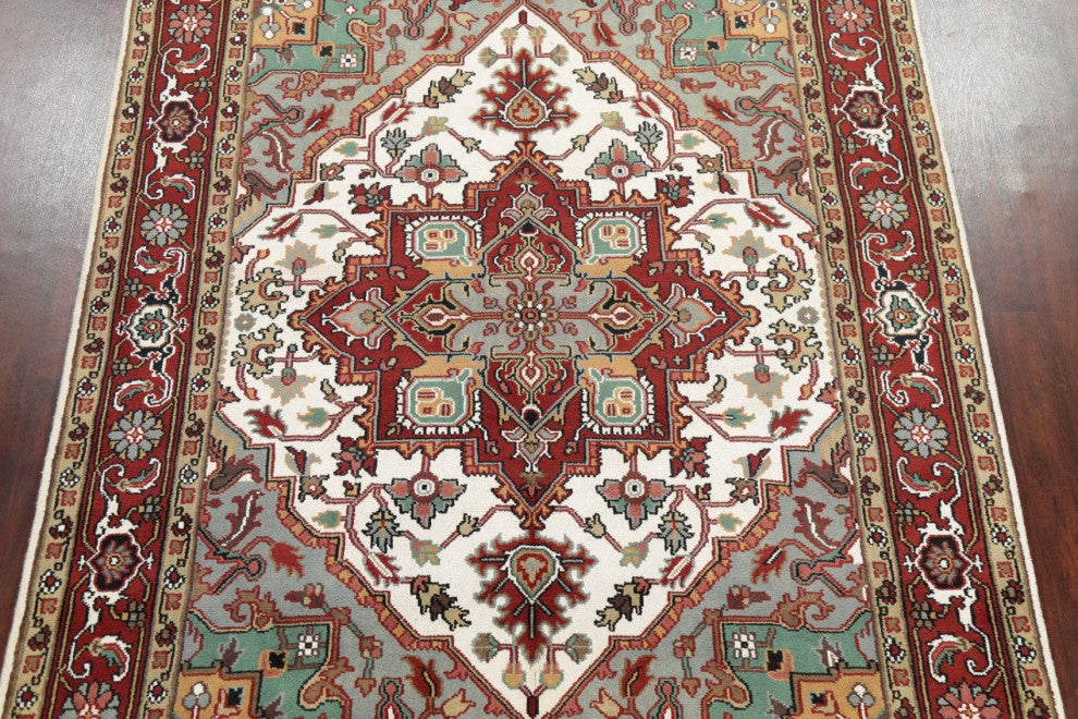 Heriz Oriental Traditional Hand-Knotted Area Rug Indian, Beige, 10'4"x7'11