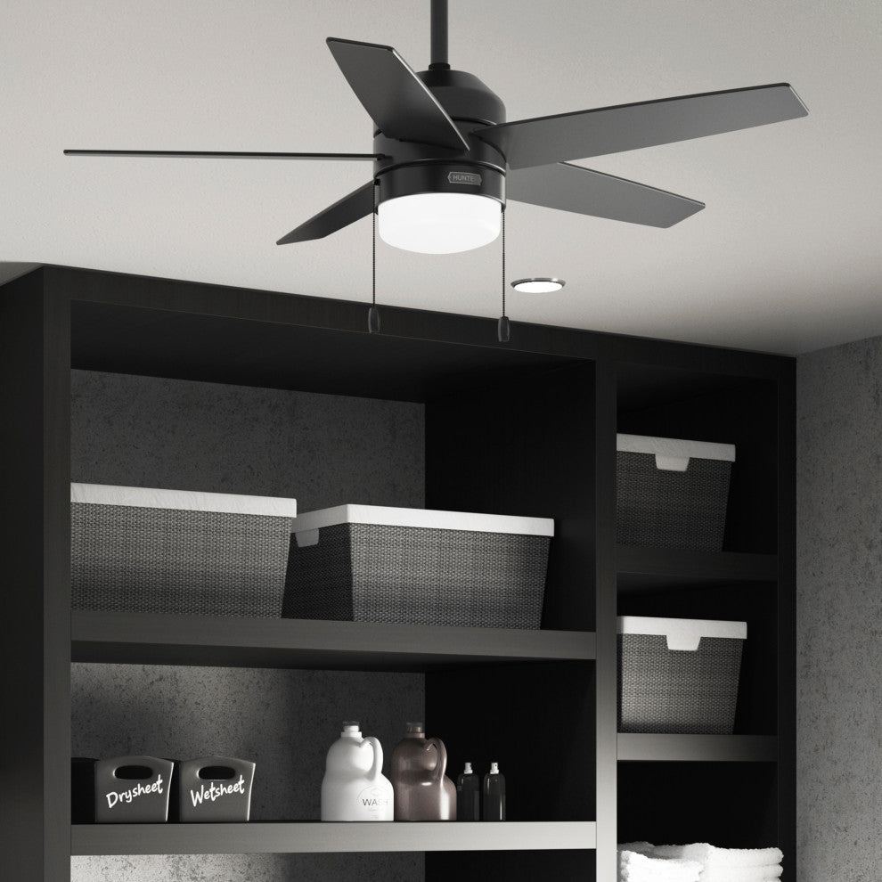 Hunter 44" Bardot Matte Black Ceiling Fan, LED Kit, Pull Chain