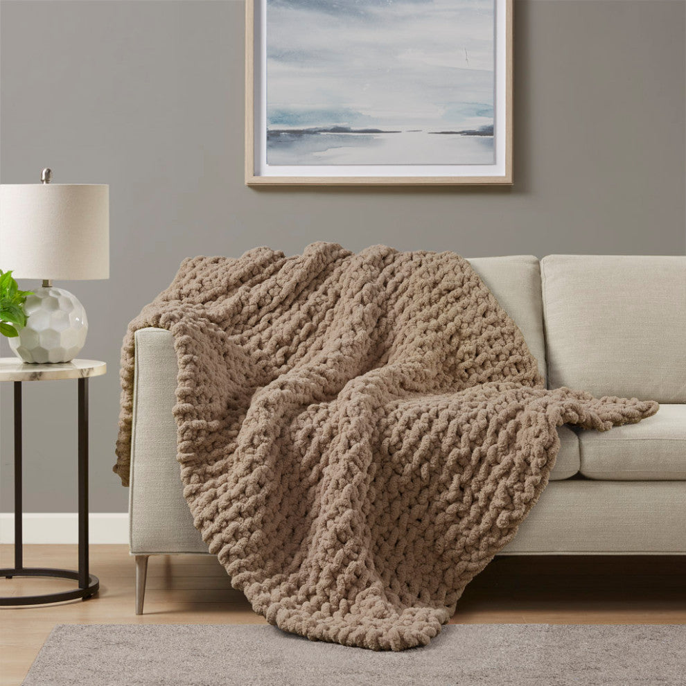 Madison Park Chenille Chunky Knit Throw