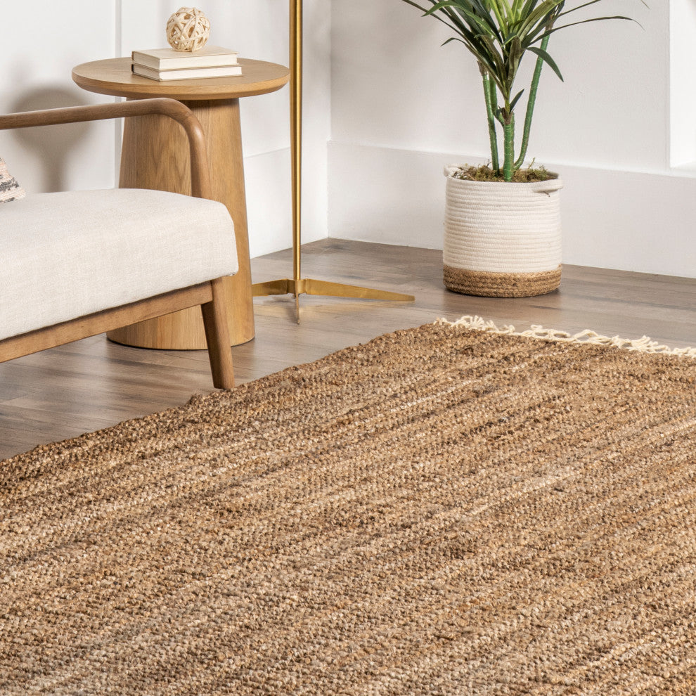 Nuloom Fringe Handwoven Jute Area Rug, Natural 6'x9'