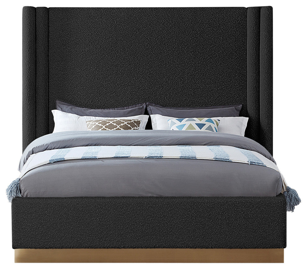Halton Boucle Fabric Bed, Black, Queen