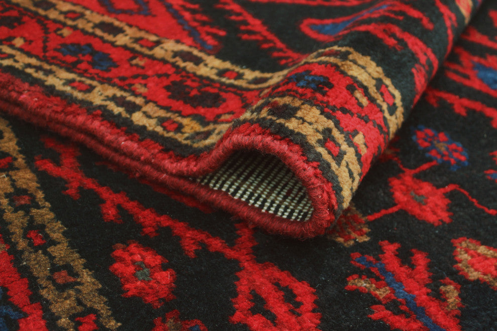 Fine Vintage Distressed Brantson Charcoal/Red Runner, 3'10x9'2