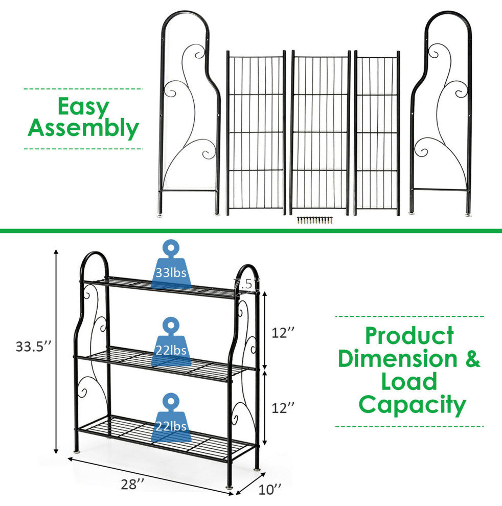 Costway 3-Tier Metal Plant Stand Scrollwork Pattern Flower Display Shelf