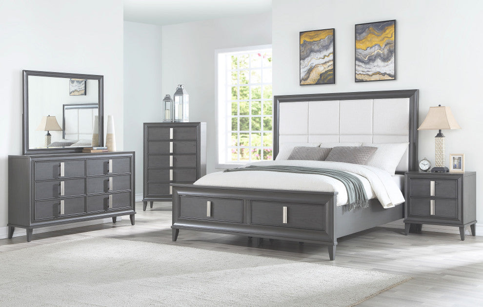 Lorraine Standard King Storage Footboard Platform Bed, Dark Grey