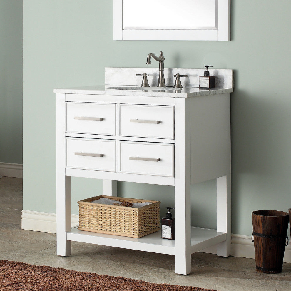Avanity Brooks 31" Vanity With Carrera White Marble Top, White Finish