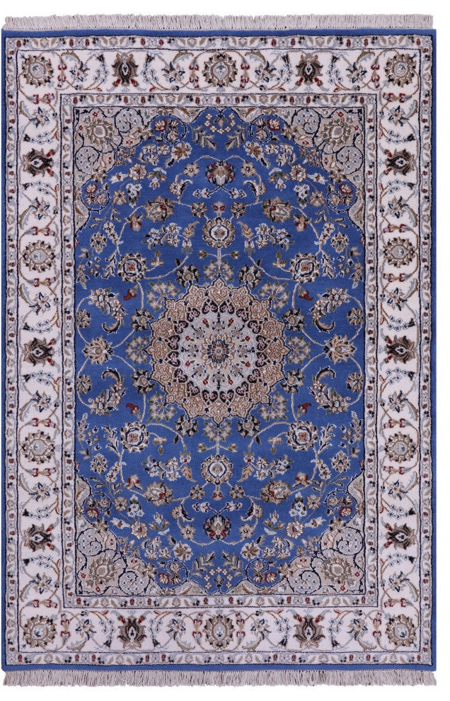 Persian Nain Wool and Silk Handmade Rug 4' 3" X 6' 1" Q11649
