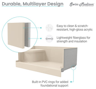 Aquatique 60"x32" Shower Base With Left Hand Drain, Biscuit