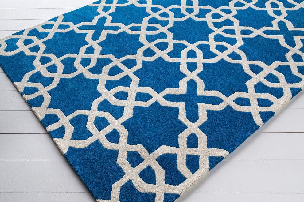 Davin Contemporary Area Rug, Blue and White, 7''x10''