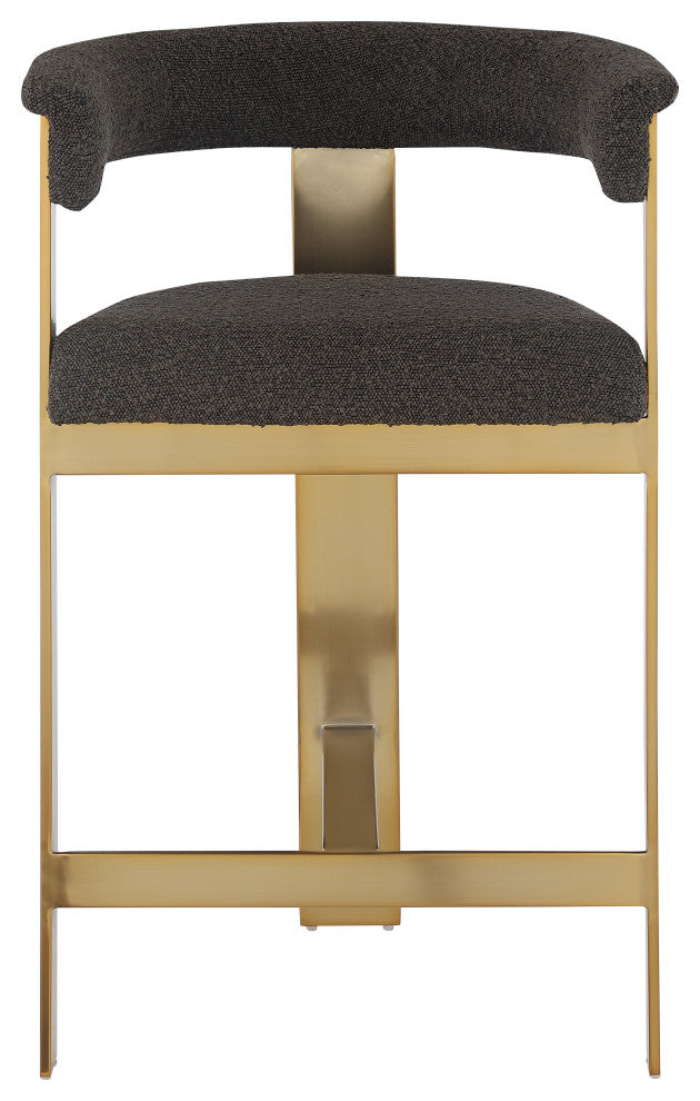 Romeo Upholstered Counter Stool, Set of 2, Brown, Boucle Fabric, Brushed Gold