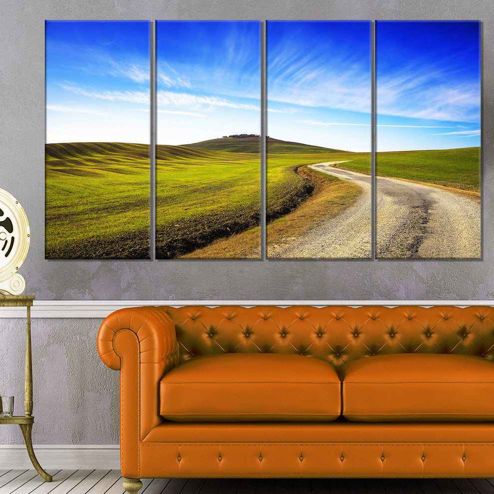 "Rural Road And Olive Trees Uphill" Landscape Wall Art, 4 Panels, 48"x28"