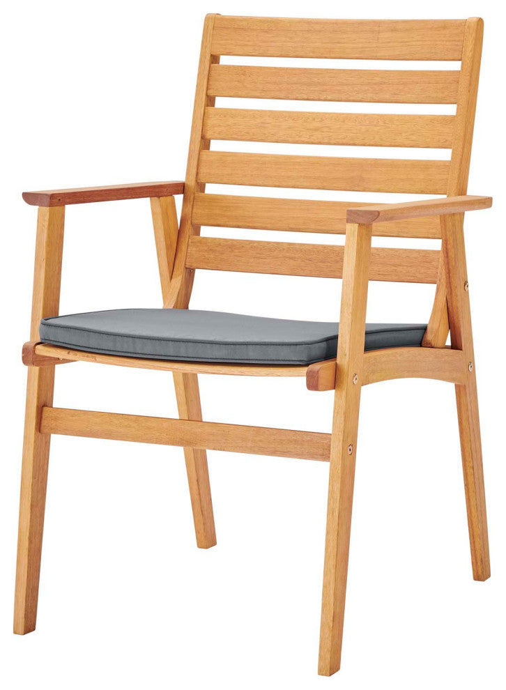Side Dining Chair and Table Set, Wood, Brown Natural Gray, Modern, Outdoor