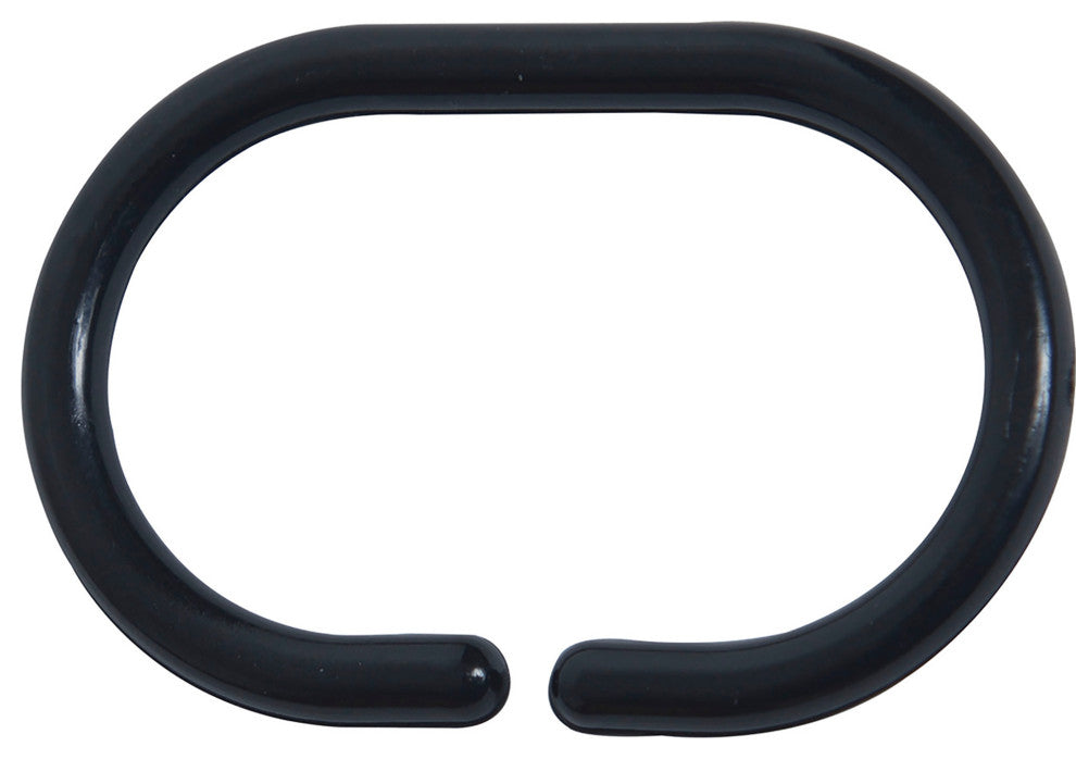 Shower Curtain Rings Plastic Hooks Solid or Clear Colors Set of 12, Solid Black