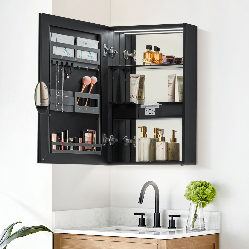 Hesili Frameless Surface-Mount LED Lighted Bathroom Medicine Cabinet, 20"