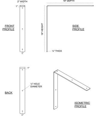 2"W x 18"D x 18"H Hamilton Bracket, Steel