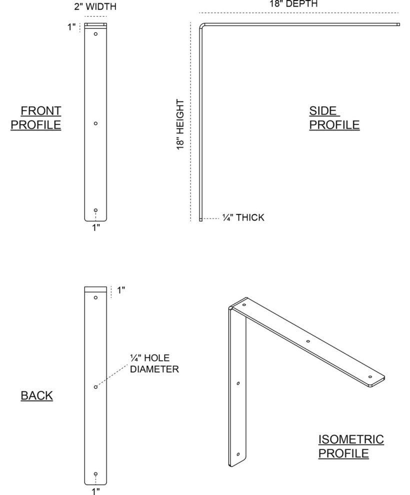 2"W x 18"D x 18"H Hamilton Bracket, Steel