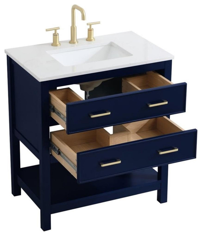 Elegant Decor Sinclaire 30" Single Quartz Top Bathroom Vanity in Blue