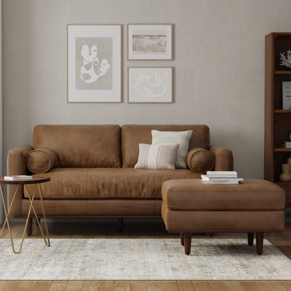 Morrison 72" Sofa and Ottoman Set, Caramel Brown, 72"