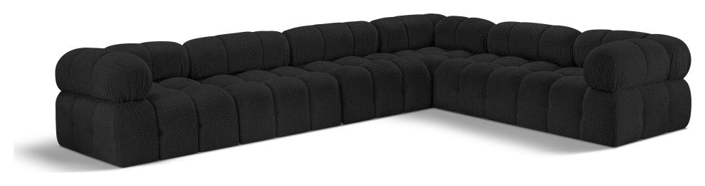 Ames Boucle Fabric L-Shaped Modular Sectional, Black, 6-Piece: 3 Armless Chair, 3 Corner Chair