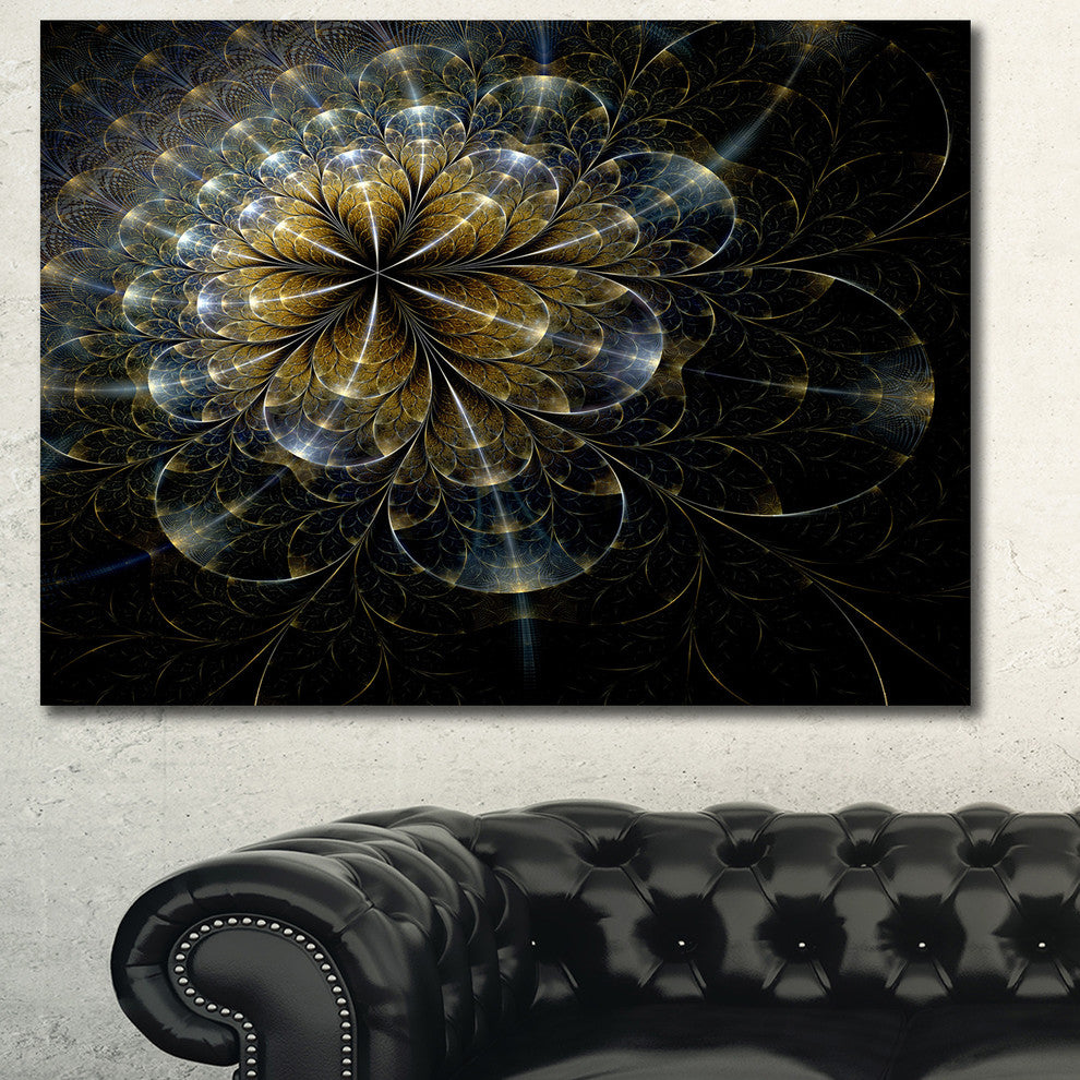 Large Mystic Golden Fractal Flower, Floral Canvas Art Print, 40"x30"