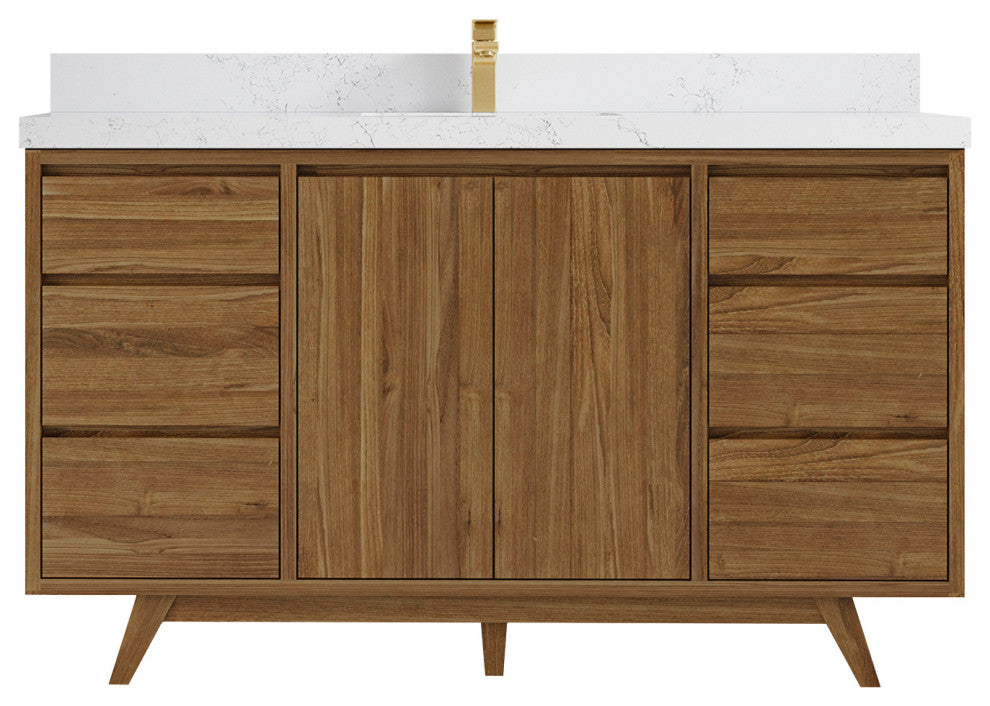 Madison Teak 60 Single Bathroom Vanity in Dark Natural 2" Empira Quartz