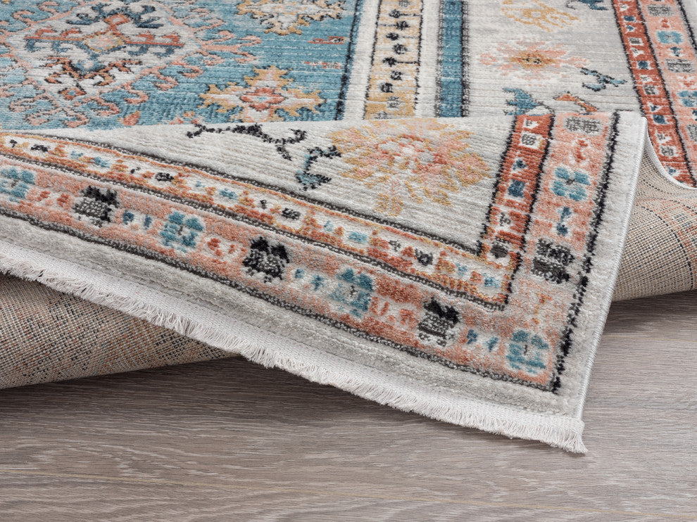 Abani Azure Collection AZR130A Beige Teal Geometric Medallion Area Rug