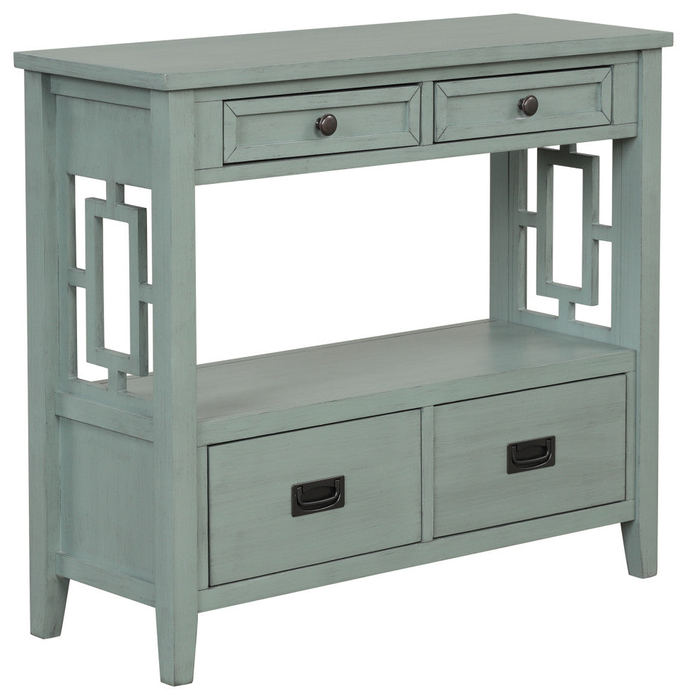 TATEUS  36" Farmhouse Pine Wood Console Table Entry Sofa Table with Drawers, Green