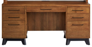 Modern Wood Desk, Office Writing Table, Fully Assembled, Rich Medium Brown
