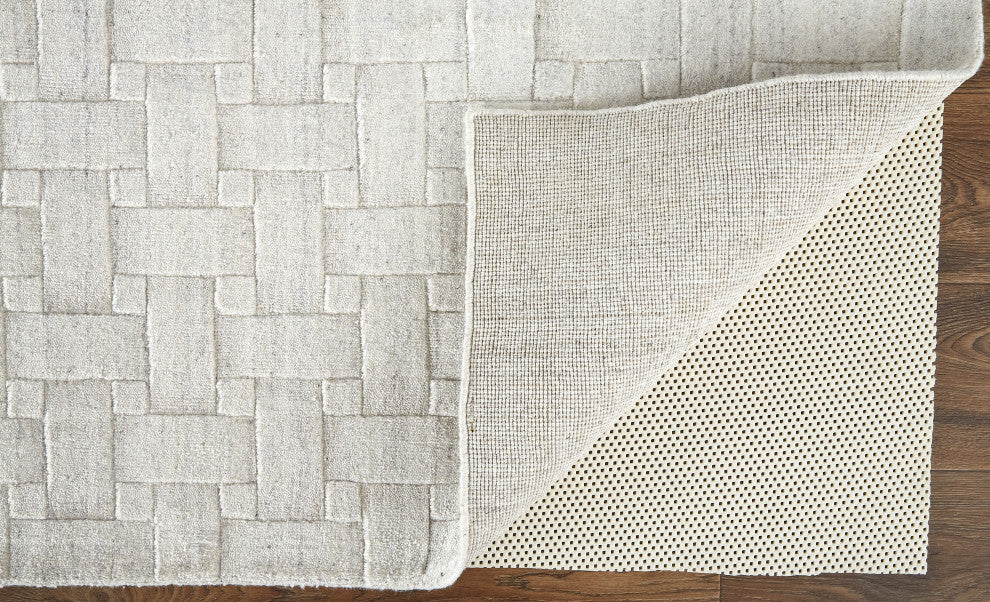 Weave & Wander Tatem Minimal Viscose Rug, White, 3'-6" x 5'-6" Rug