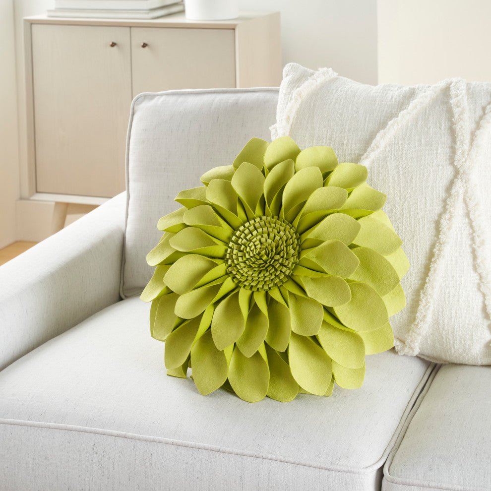 Mina Victory L0374 Throw Pillow, Lime, 14" x 14" Round