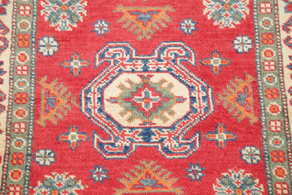 Kazak Traditional Wool Handmade Pakistani Oriental Area Rug, Red, 3'11"X2'9"