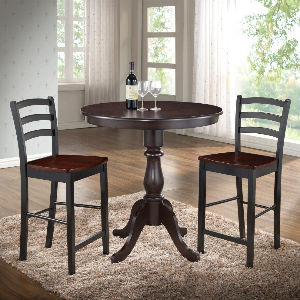 Bella Round Pedestal Bar Table, Blue/Espresso