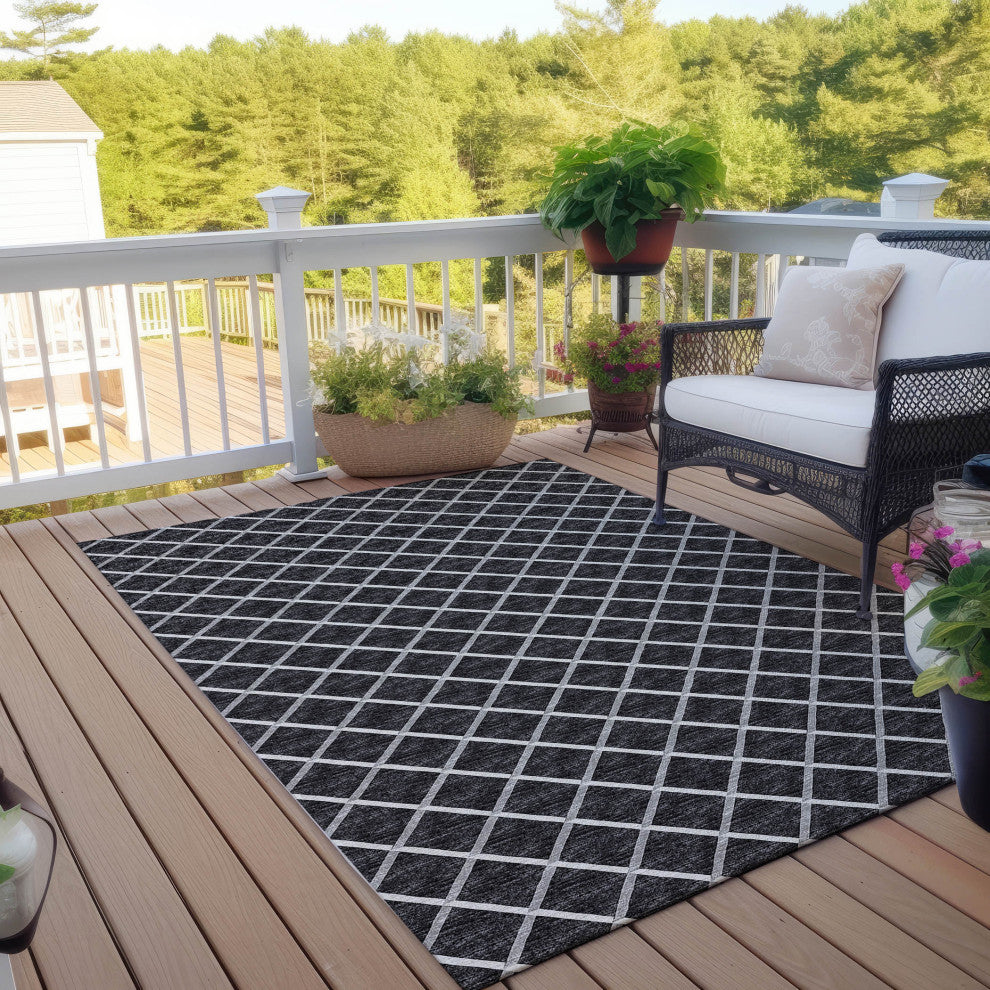 Indoor/Outdoor York YO1 Black Machine Washable 10' x 14' Rug
