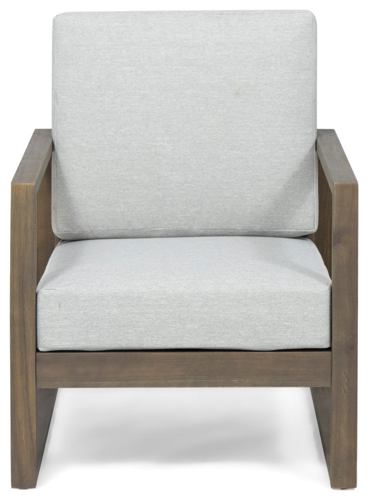 Silla Outdoor Acacia Wood Club Chair with Cushion, Gray/Light Gray