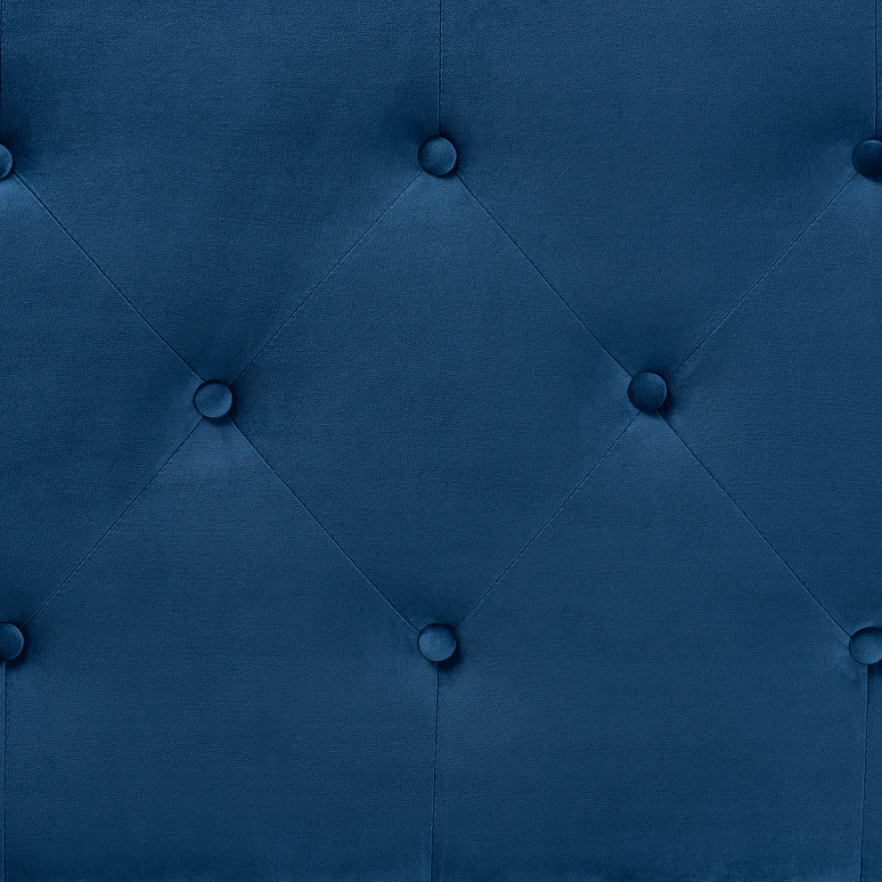 Gregory Navy Blue Velvet Fabric Upholstered King Size Headboard