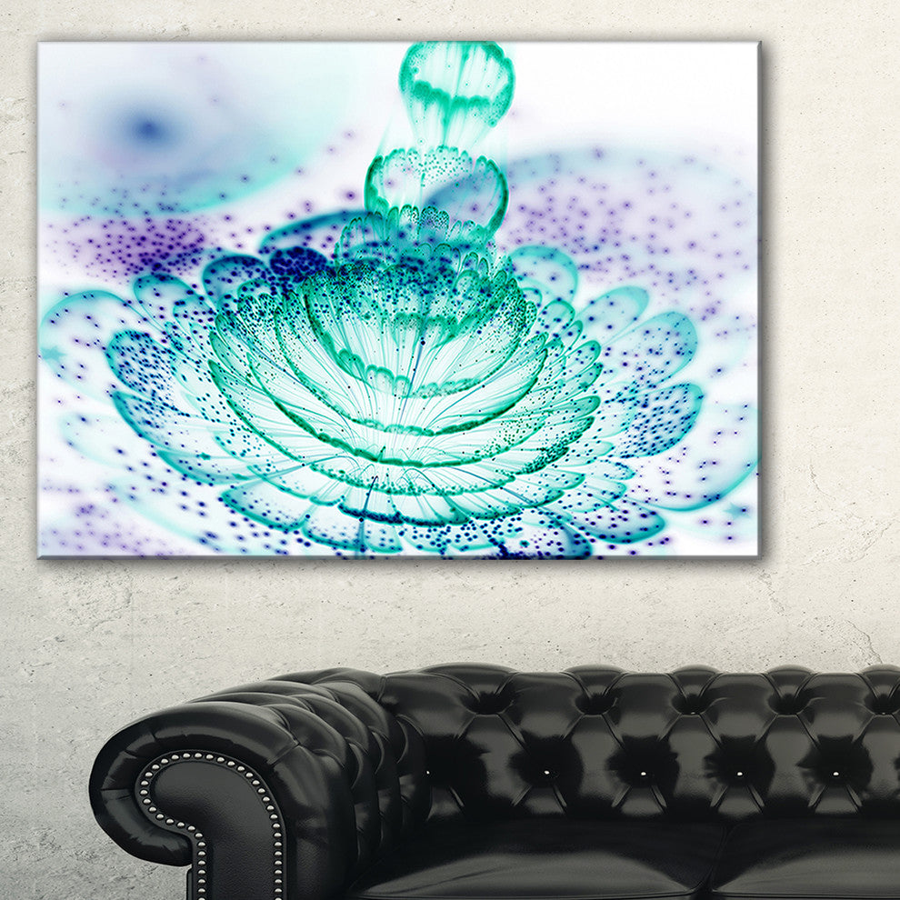 "Glossy Light Blue Fractal Flower" Floral Wall Art Canvas, 40"x20"