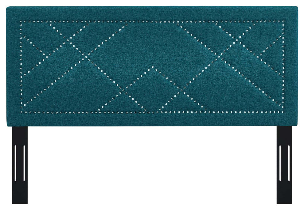 Reese Nailhead King and California King Upholstered Linen Fabric Headboard by Mo