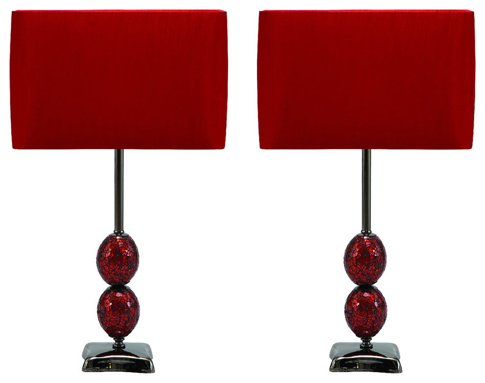 Urban Designs Red Mosaic Cracked Glass 25" Table Lamp, Set of 2