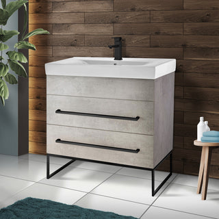 Fine Fixtures Modern Vanity Set, Gray Marble, 36", Black Hardware