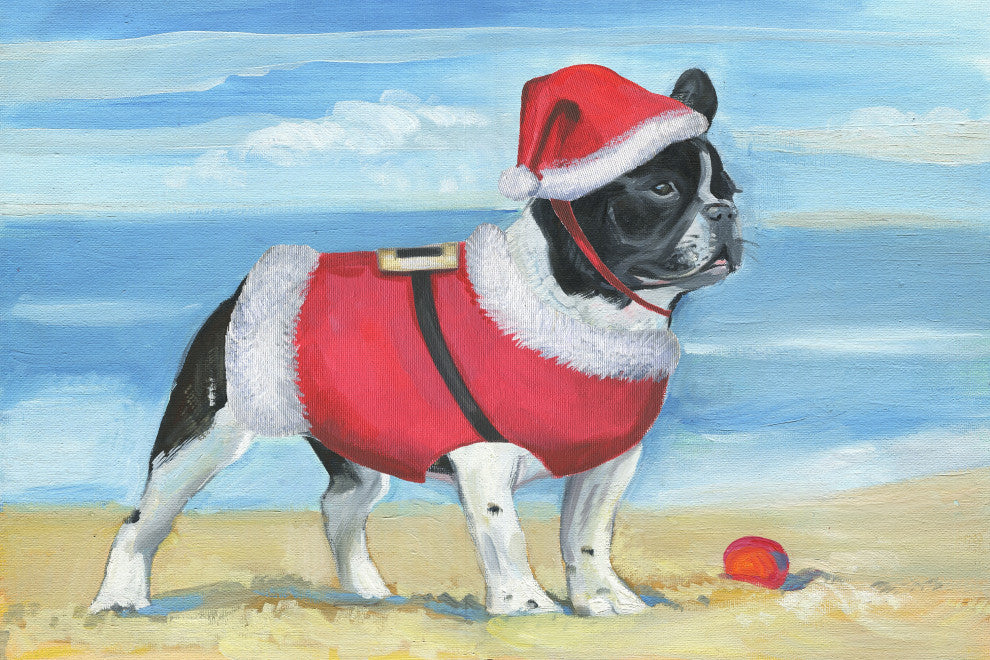 "Santa at the Beach" Painting Print on Wrapped Canvas, 18x12