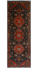 Fine Vintage Distressed Kameron Charcoal/Burgundy Runner, 3'7 x 9'11