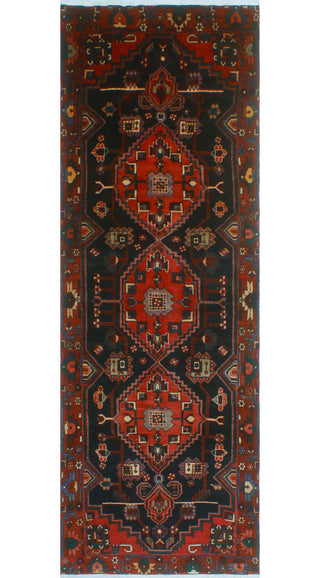 Fine Vintage Distressed Kameron Charcoal/Burgundy Runner, 3'7 x 9'11