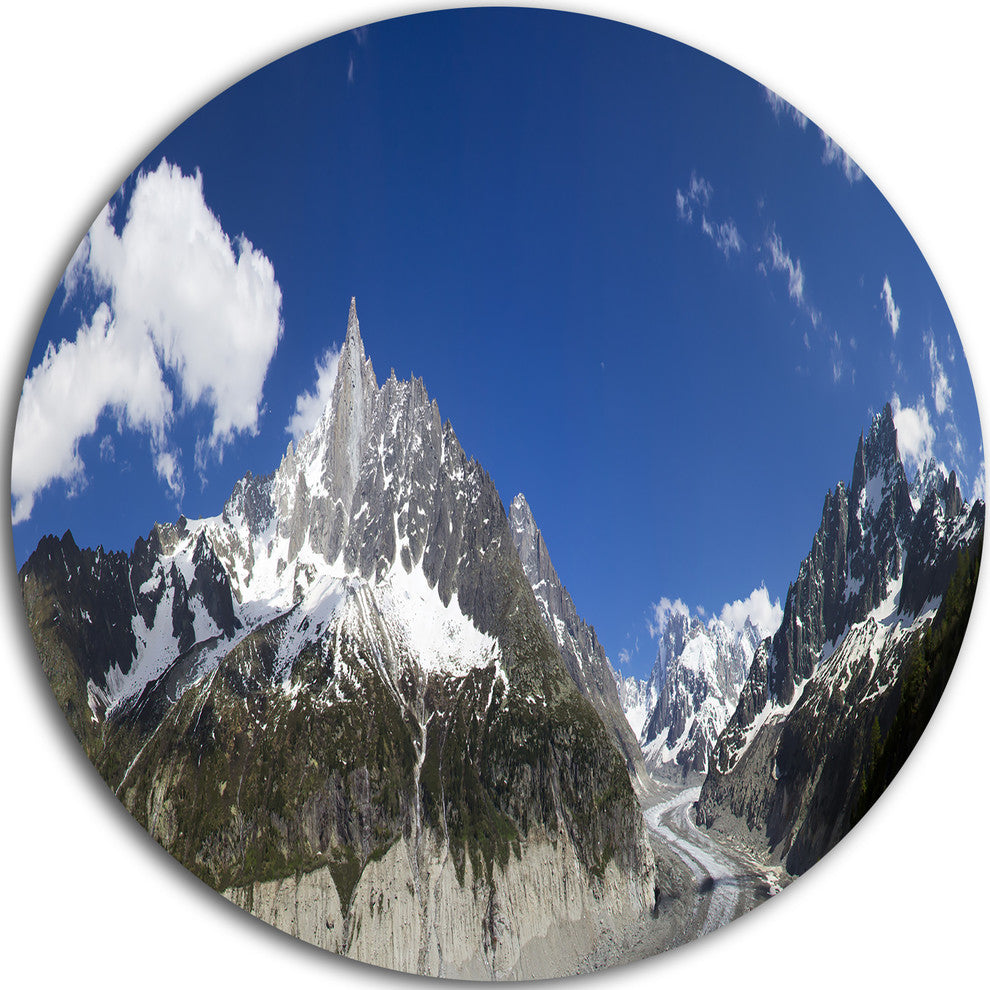 Glacier Nearby Chamonix Panorama, Landscape Disc Metal Wall Art, 36"
