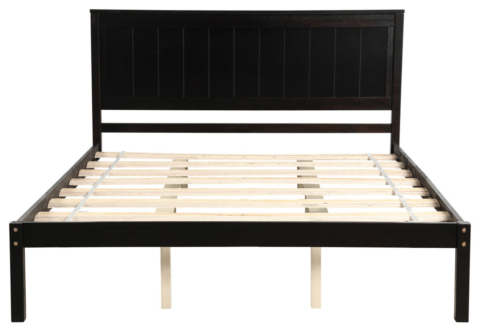 Gewnee Platform Bed Frame with Headboard , Wood Slat Support in Espresso