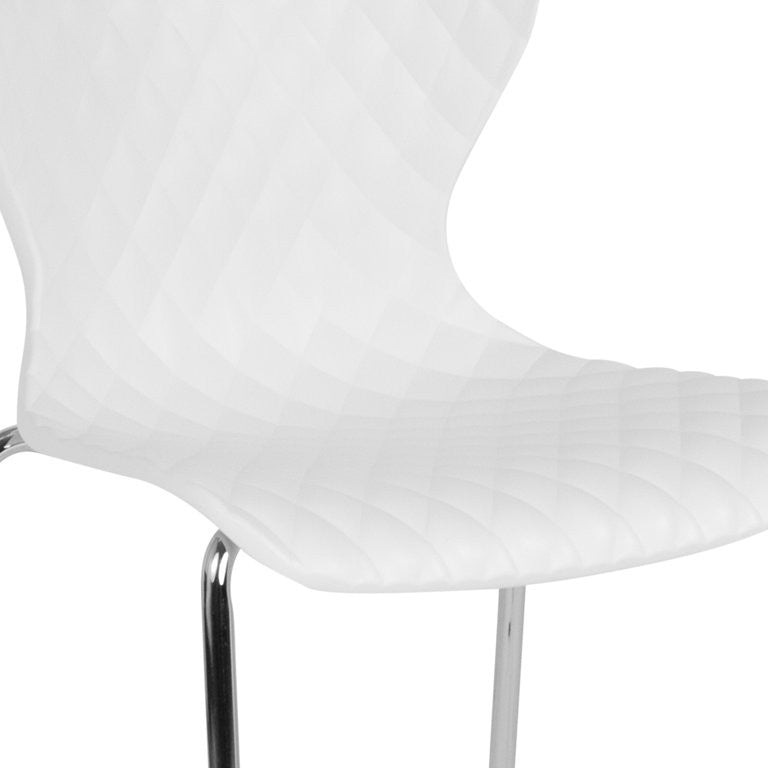 Set of 4 Stackable Dining Chair, Ripple Diamond Patterned Seat, White