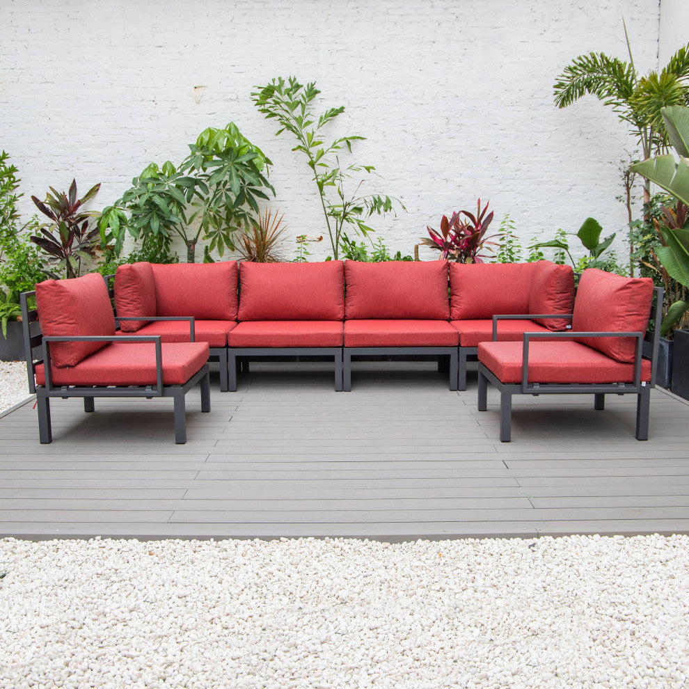 LeisureMod Hamilton 6-Piece Modular Patio Sectional Set With Cushion, Red